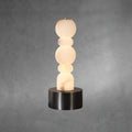 Illuminated Modern Black Base Alabaster Table Lamp Studio Shot