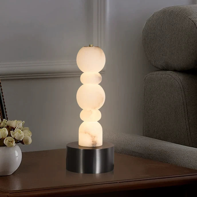 Illuminated Modern Stacked Sphere Alabaster Table Lamp Studio Display