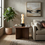 Modern Alabaster Sphere Table Lamp in Cozy Living Room Setting