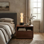 Modern Stacked Sphere Alabaster Table Lamp in Master Bedroom Interior