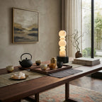 Modern Black Base Alabaster Table Lamp in Designer Tea Room Setting