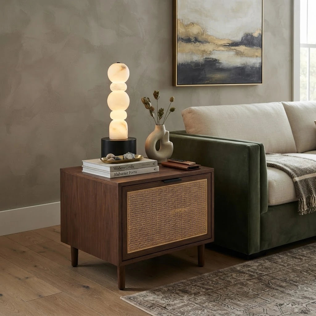 Modern Stacked Sphere Alabaster Table Lamp in Contemporary Living Room