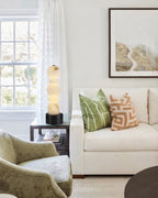 Modern Stacked Sphere Alabaster Table Lamp in Bright Sitting Area
