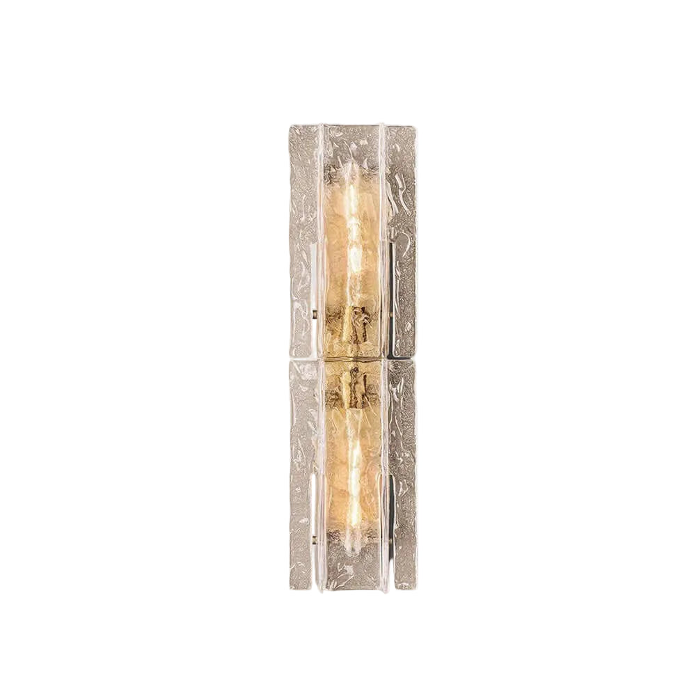 Modern Glacier Textured Art Glass Wall Sconce with Brass Finish on Pure White Background