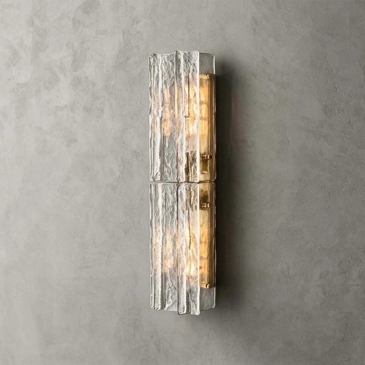 Illuminated Modern Glacier Textured Art Glass Wall Sconce Studio Shot