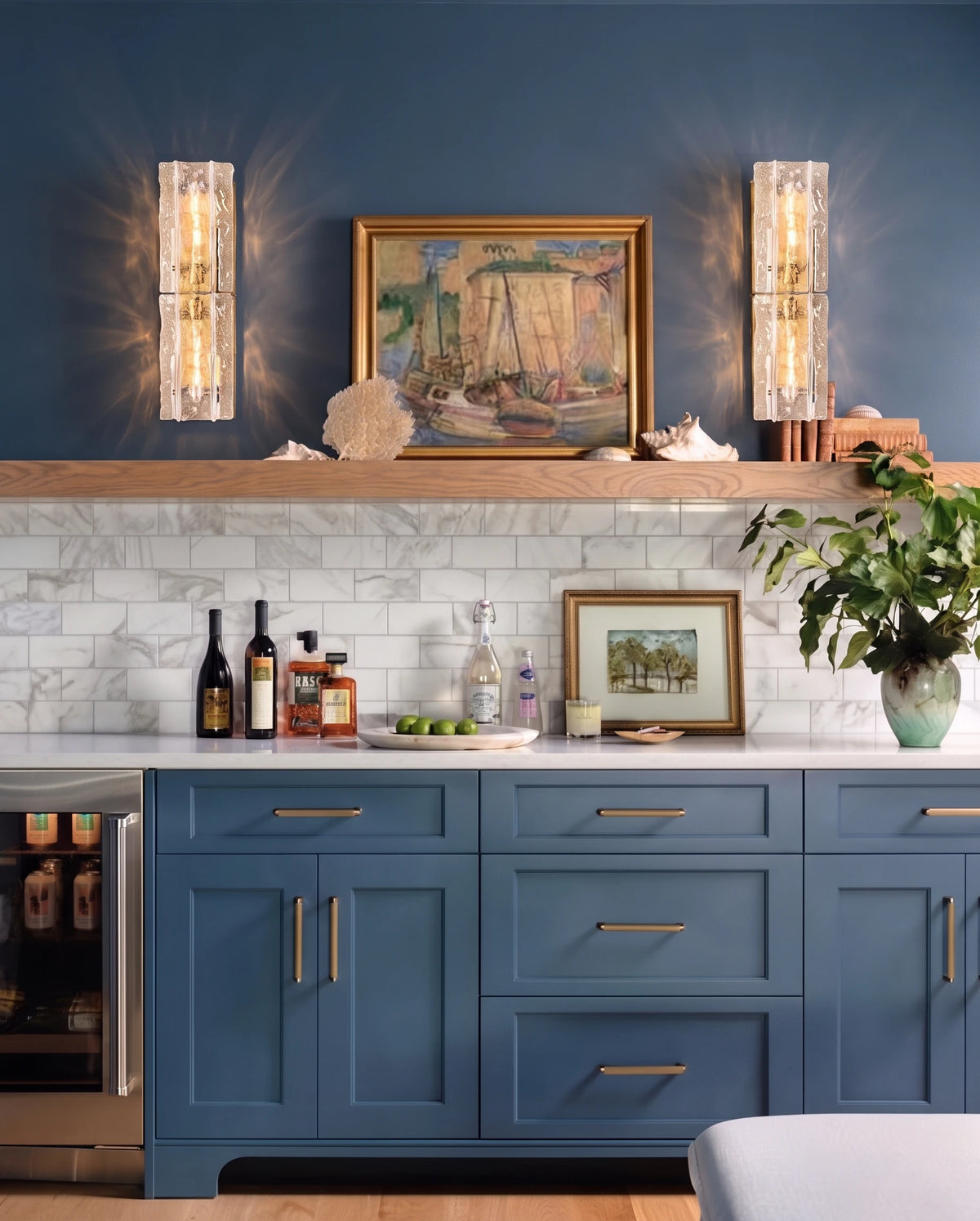 Modern Glacier Art Glass Wall Sconces in Kitchen Setting
