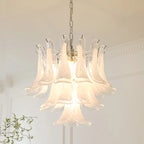 Illuminated Modern Cascading White Art Glass Flower Chandelier Studio Shot