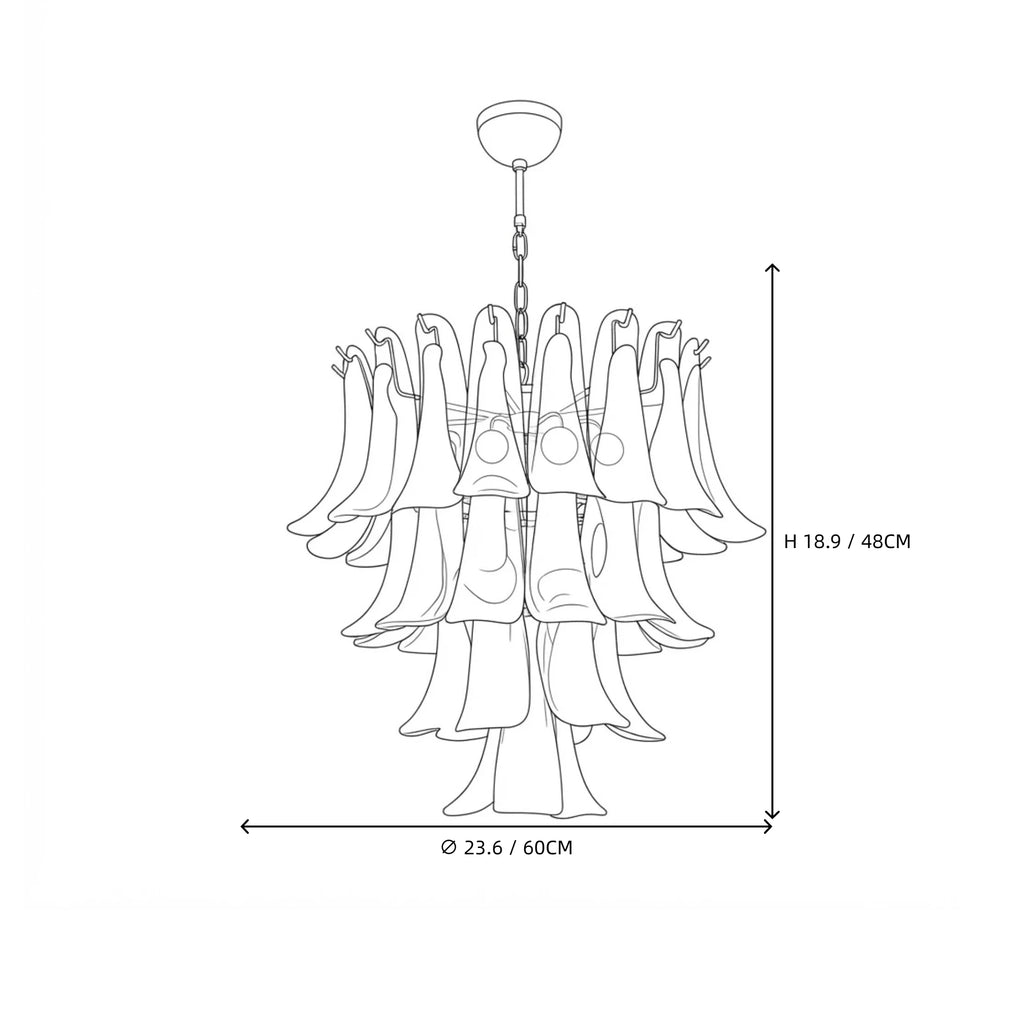 Modern Cascading Art Glass Flower Chandelier Style B Line Art Dimension Diagram