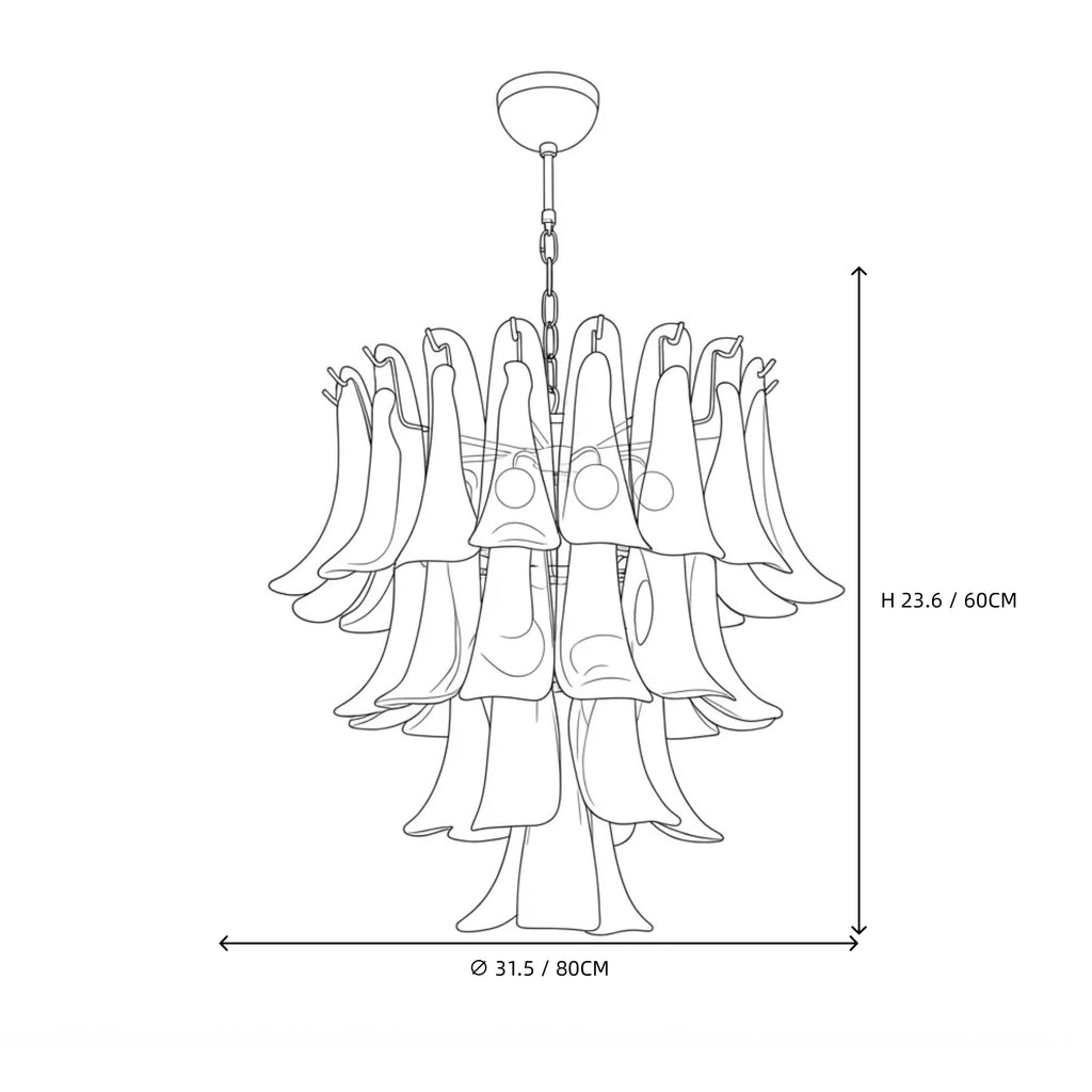 Modern Cascading Art Glass Flower Chandelier Style C Line Art Dimension Diagram