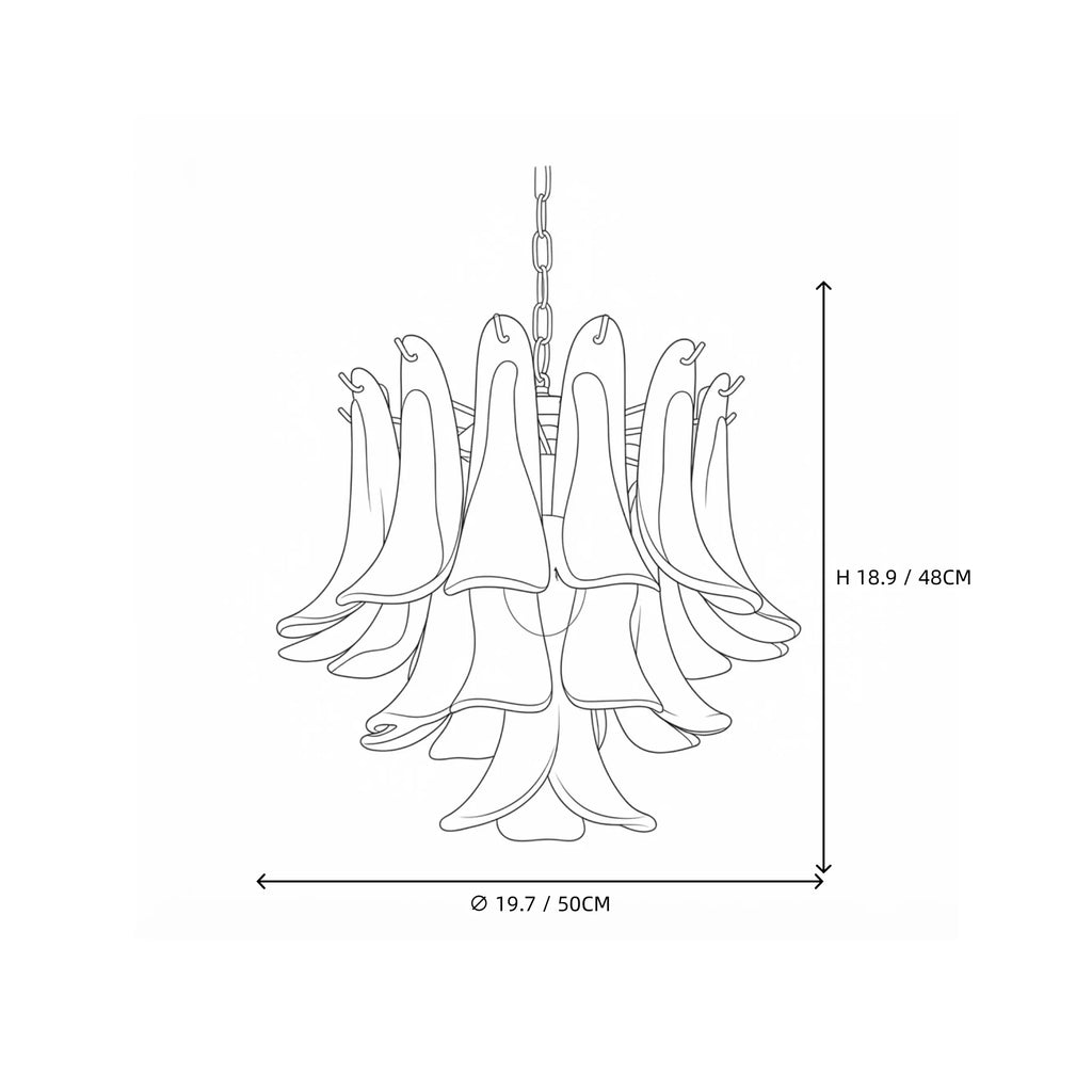 Modern Cascading Art Glass Flower Chandelier Style A Line Art Dimension Diagram
