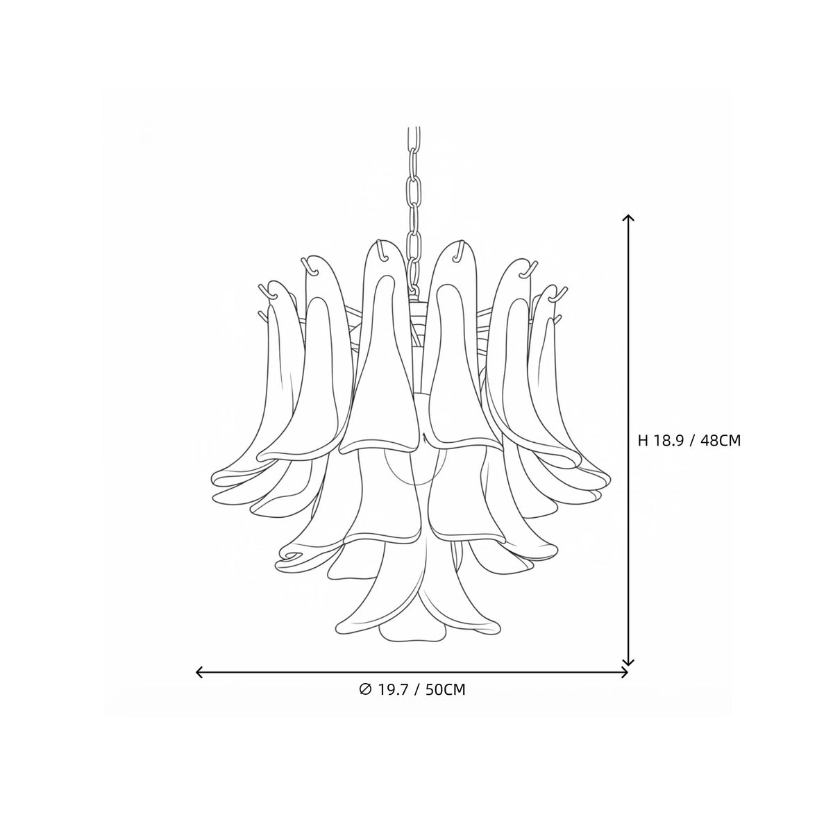 Modern Cascading Art Glass Flower Chandelier Style A Line Art Dimension Diagram