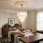 Modern Cascading Flower Art Glass Chandelier Over Formal Dining Table