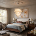Modern White Art Glass Flower Chandelier in Master Bedroom Setting