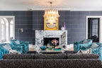 Modern Cascading Art Glass Flower Chandelier in Vaulted Living Room
