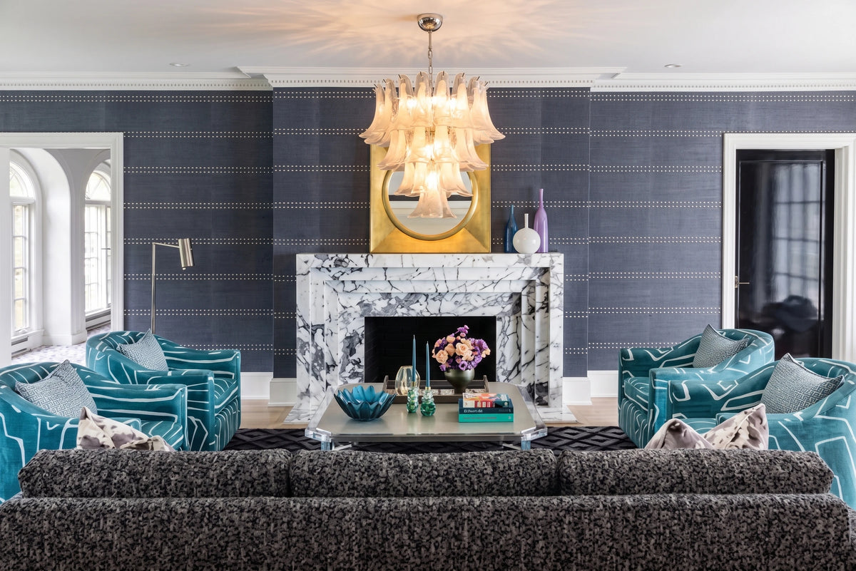 Modern Cascading Art Glass Flower Chandelier in Vaulted Living Room