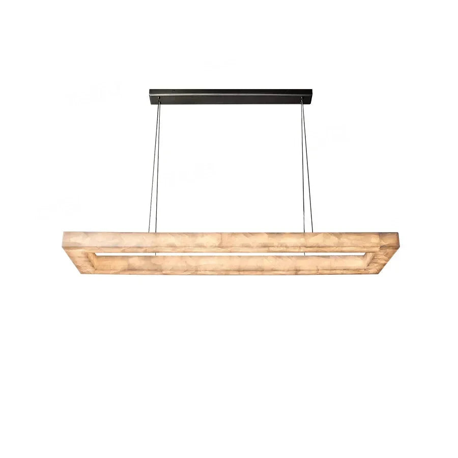Modern Alabaster Rectangular Linear Pendant Light with Matte Black Canopy on Pure White Background