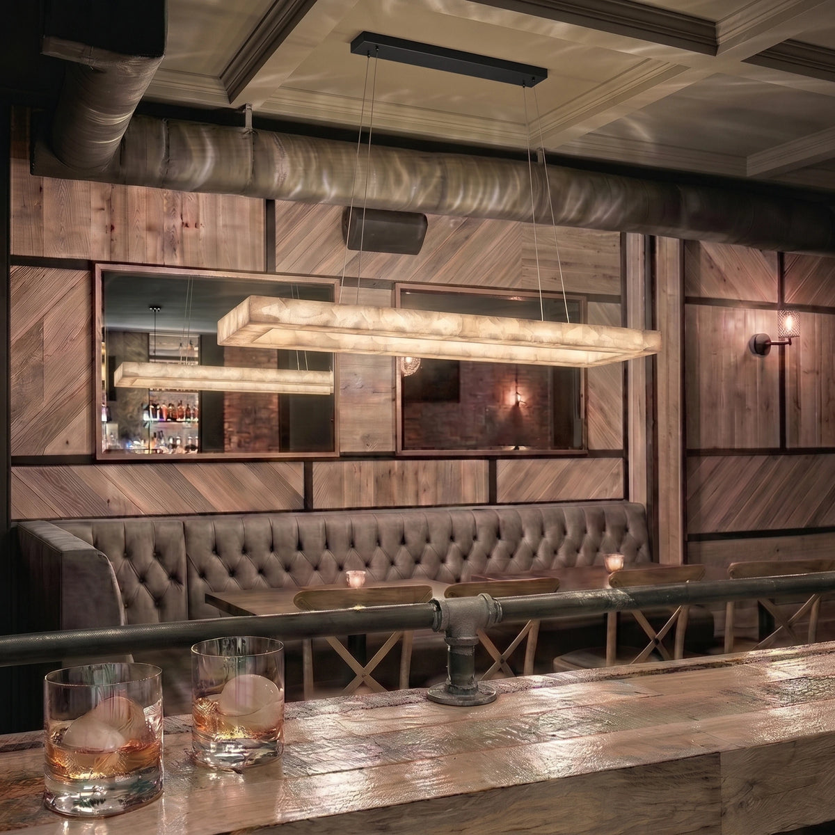 Modern Alabaster Pendant Light in Restaurant Setting