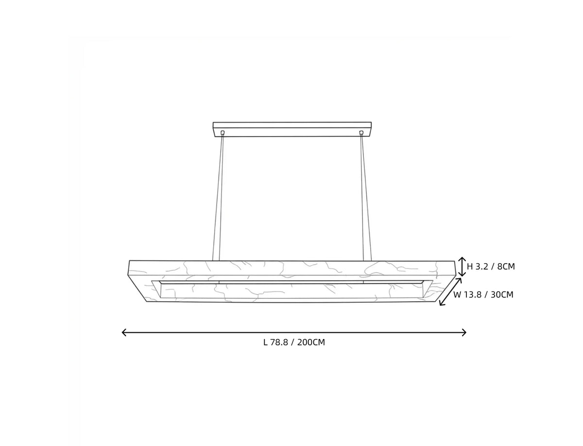 Modern Alabaster Rectangular Linear Pendant Light Style A Line Art Dimension Diagram