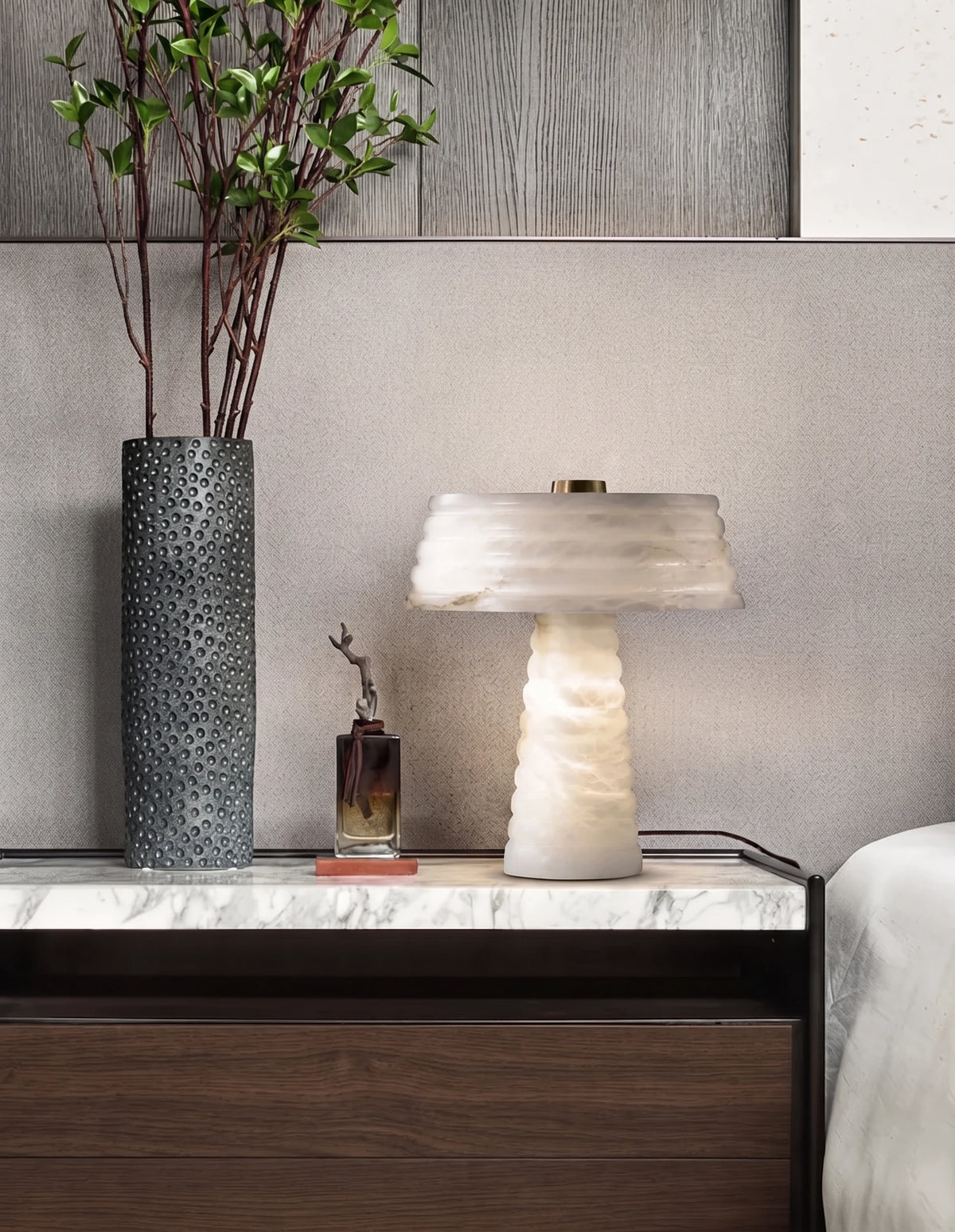 Organic Modern Alabaster Table Lamp on Console Table