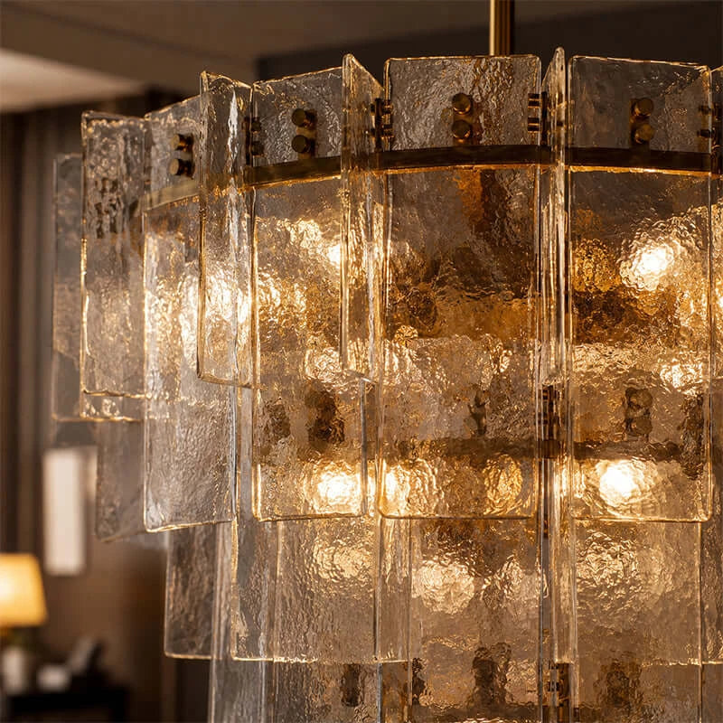 Detail View of Faceted Glass Shades and Internal Lighting
