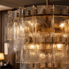 Detail View of Faceted Glass Shades and Internal Lighting