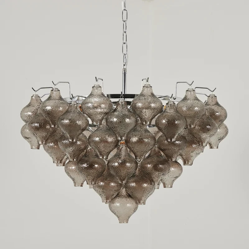 Bottom Up View of Modern Cascading Glass Chandelier