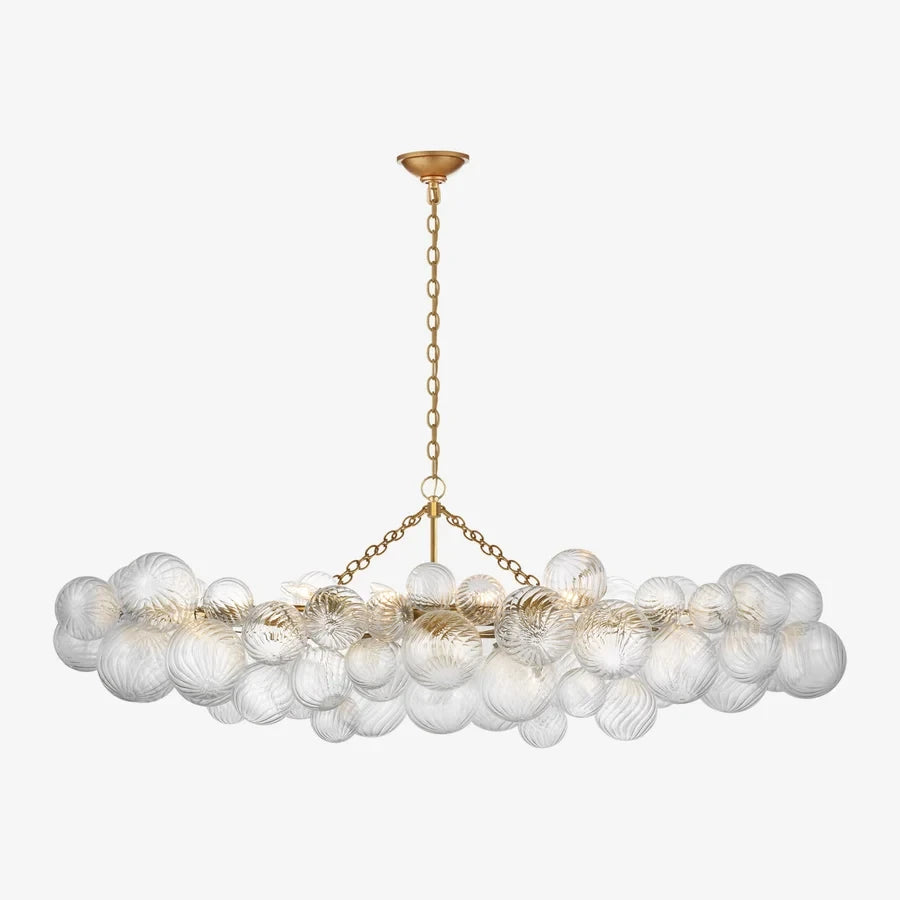 Illuminated Modern Brass Bubbles Art Glass Chandelier Studio Shot