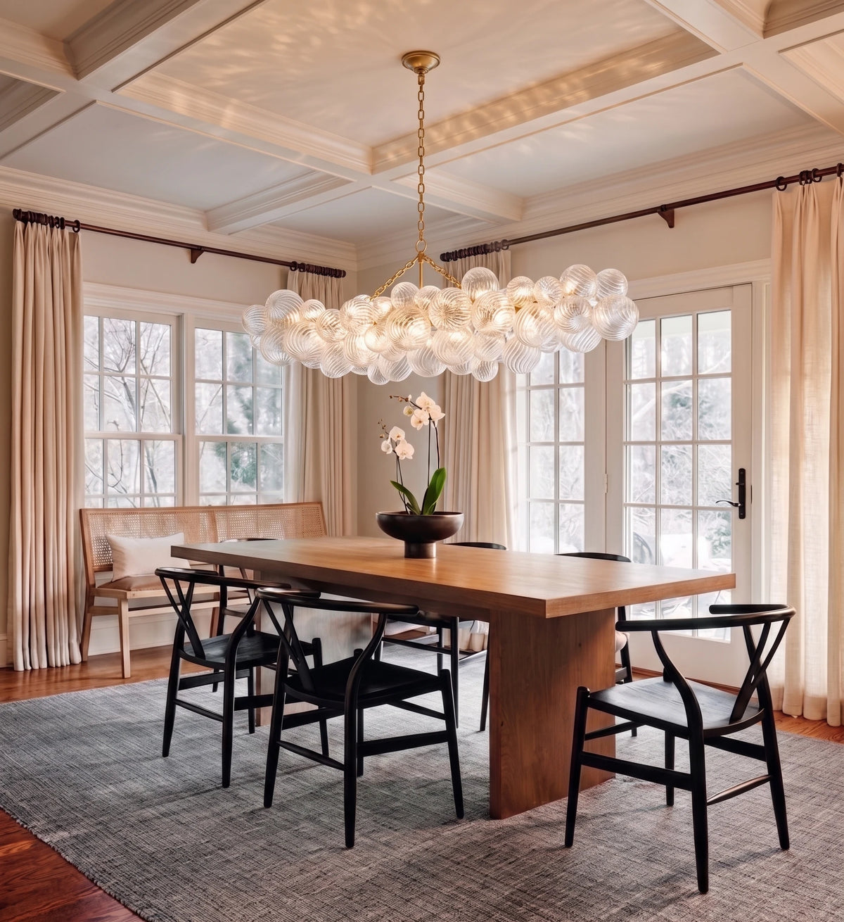 Contemporary Bubbles Art Glass Chandelier in Dining Setting