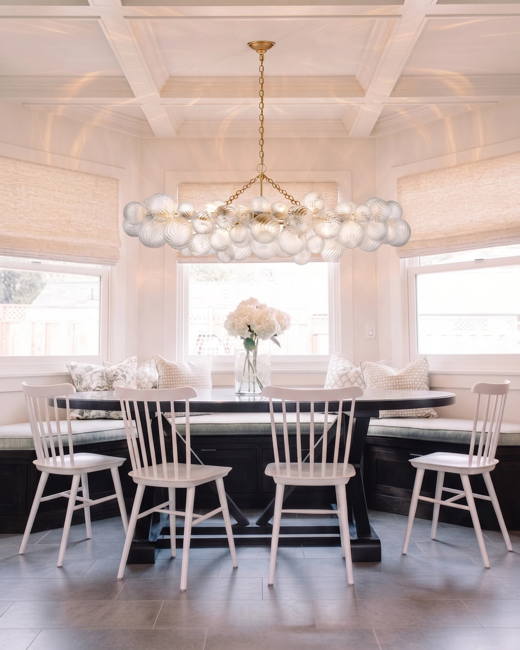 Modern Glass Bubbles Chandelier in Minimalist Dining Room