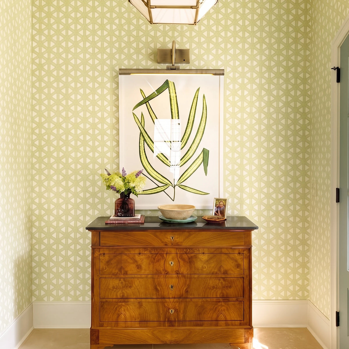 Modern Picture Light Over Console Table in Entryway