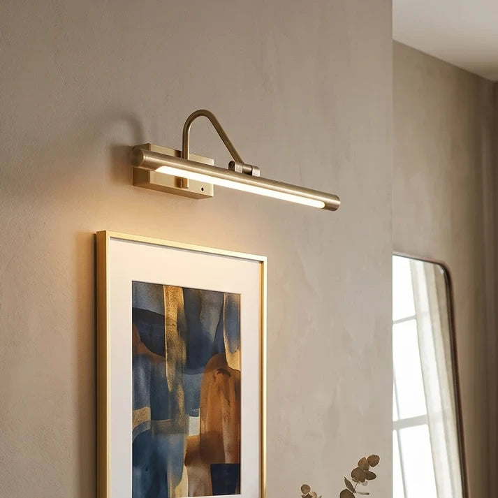 Modern Linear Picture Light Over Framed Art in Living Room