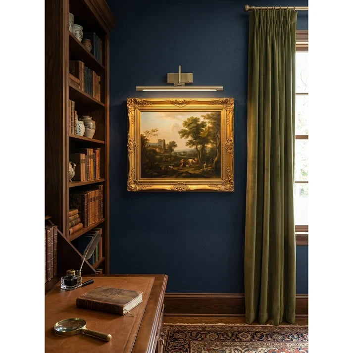 Traditional Brass Picture Light in Home Library Setting