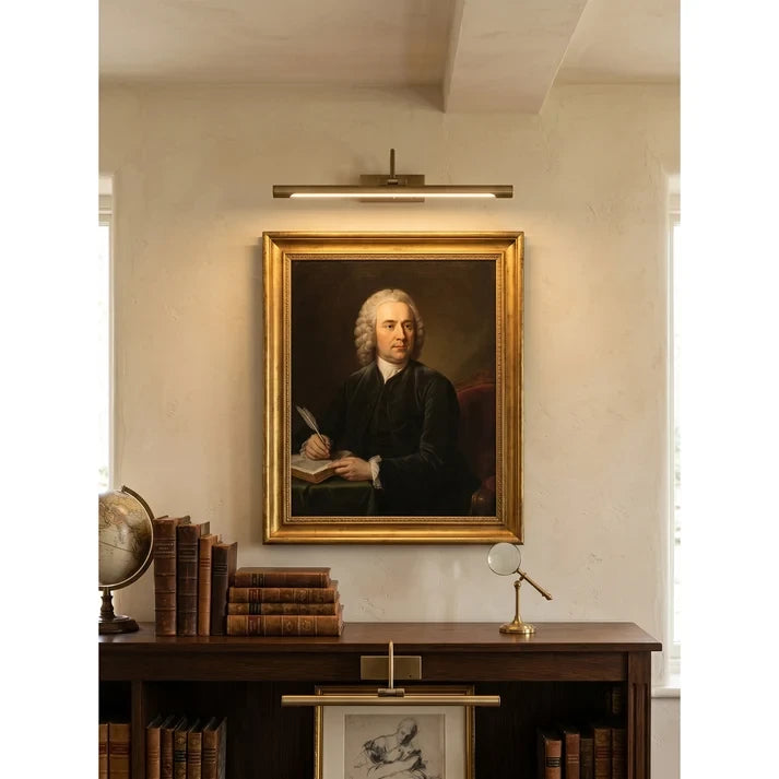 Classic Brass Picture Light Over Historical Portrait