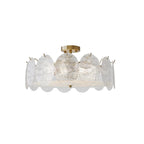 Modern Round Plate Art Glass Flush Mount Ceiling Light with Brass Hardware on Pure White Background