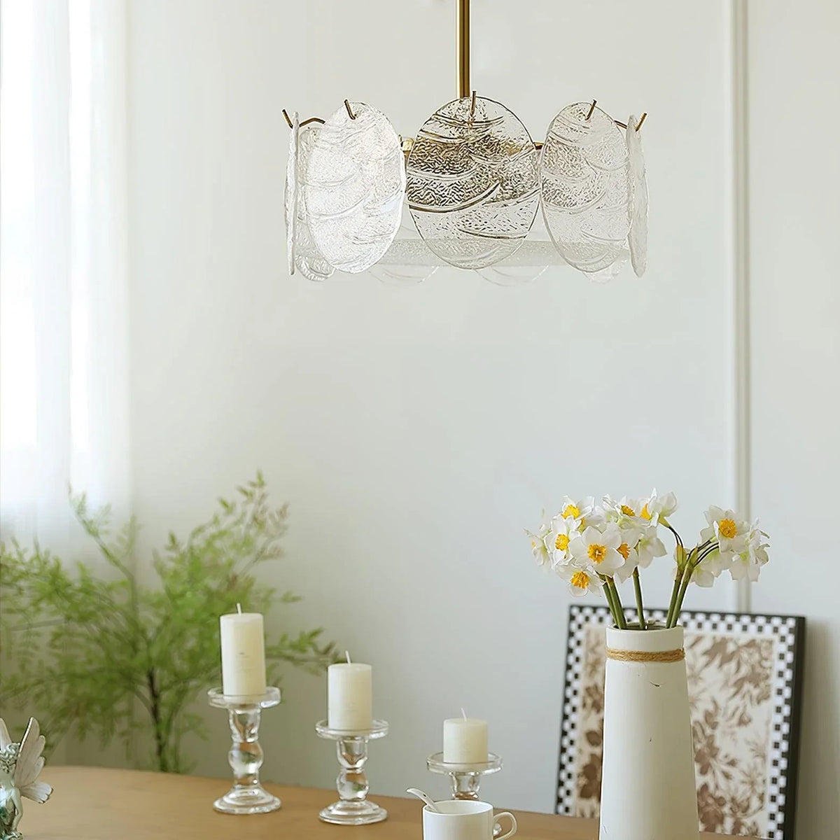 Modern Art Glass Ceiling Light in Dining Area Setting