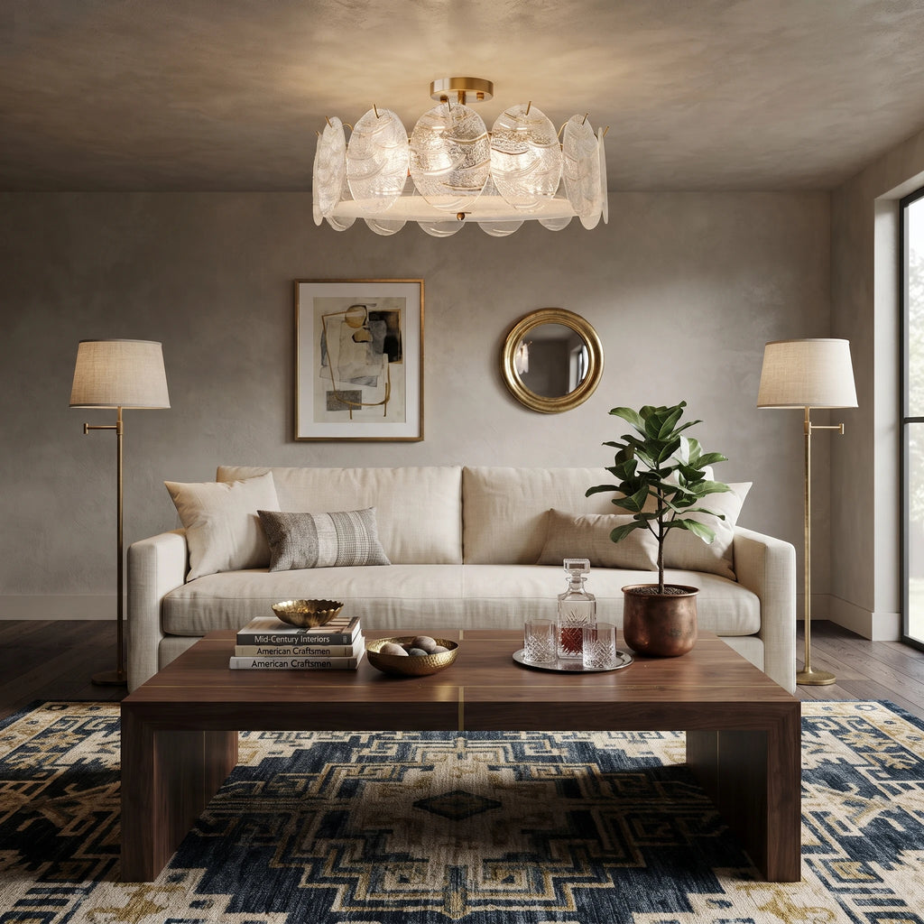 Modern Art Glass Flush Mount Ceiling Light in Living Room Interior