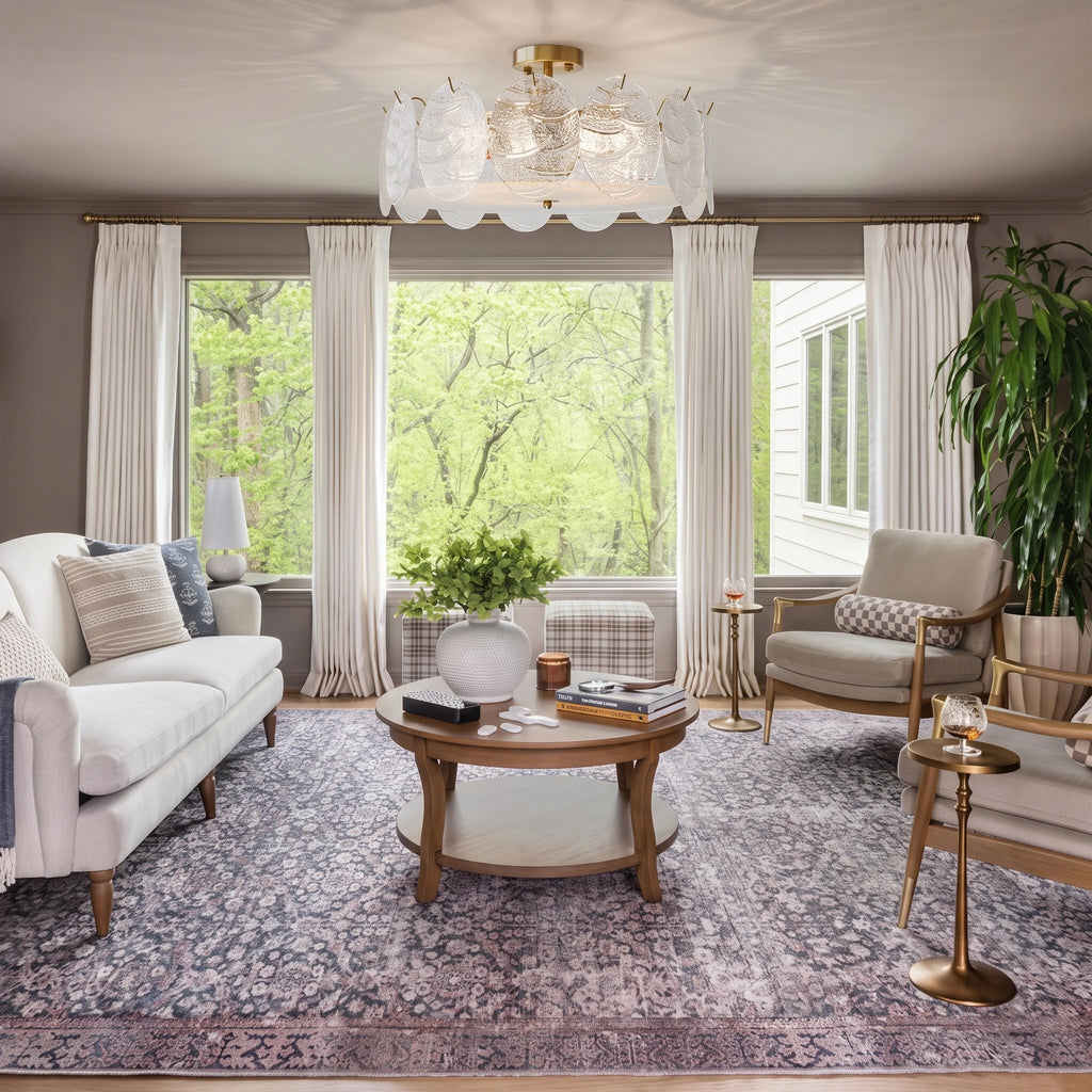 Modern Round Plate Art Glass Ceiling Light in Bright Living Room