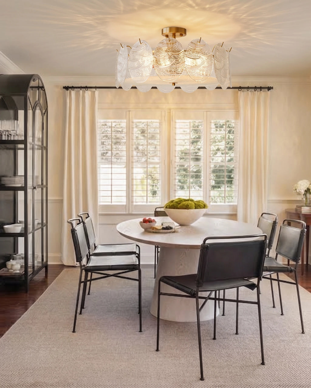 Modern Art Glass Flush Mount Ceiling Light Over Round Dining Table