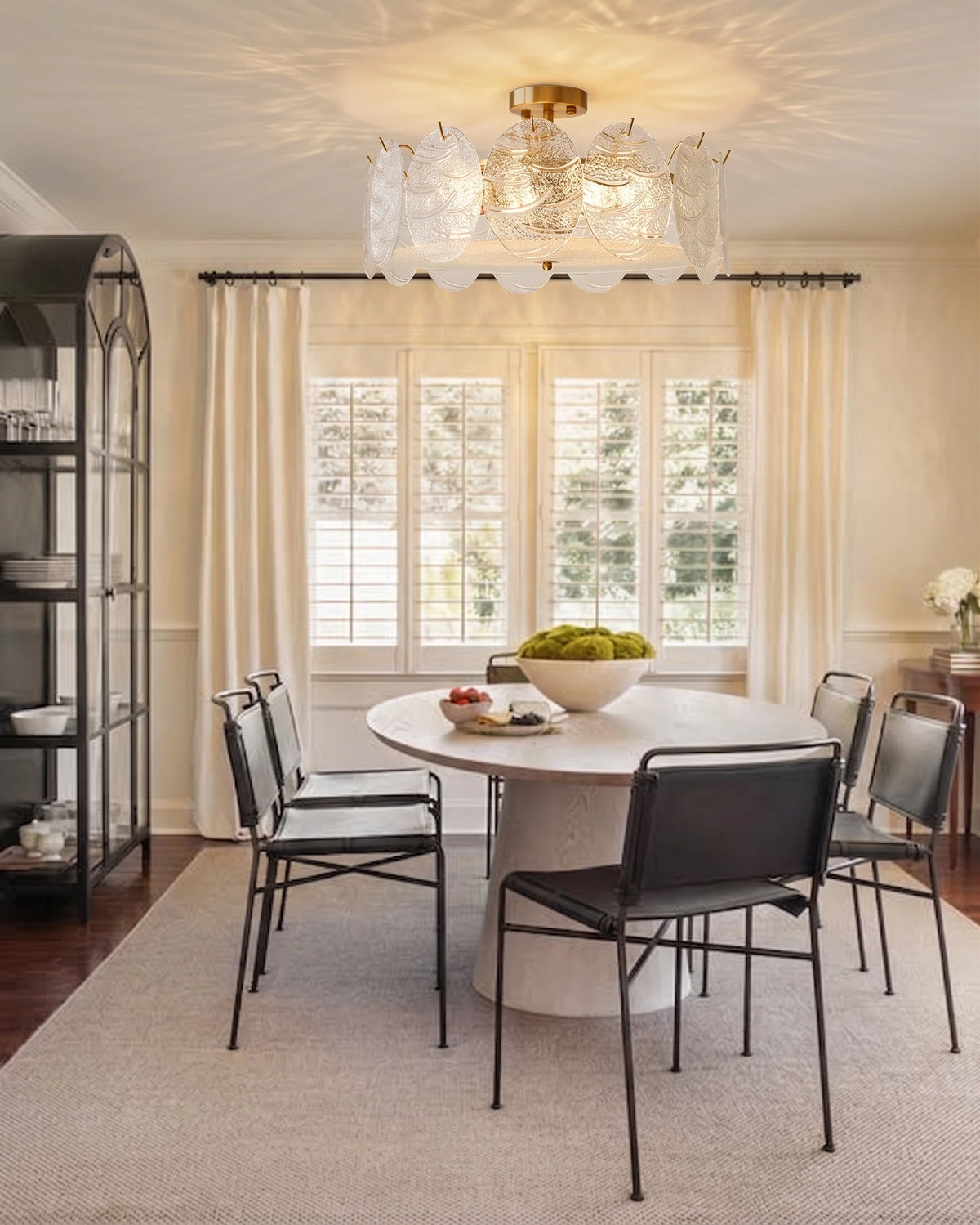 Modern Art Glass Flush Mount Ceiling Light Over Round Dining Table