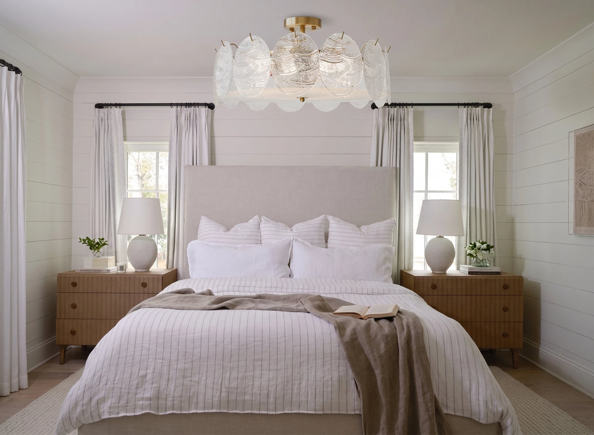 Modern Round Plate Art Glass Ceiling Light in Master Bedroom Setting