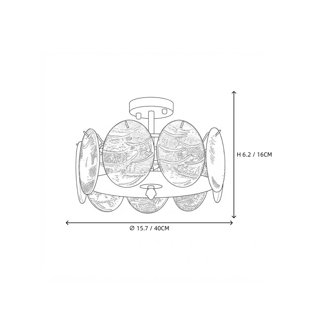 Modern Round Plate Art Glass Ceiling Light Style A Line Art Dimension Diagram