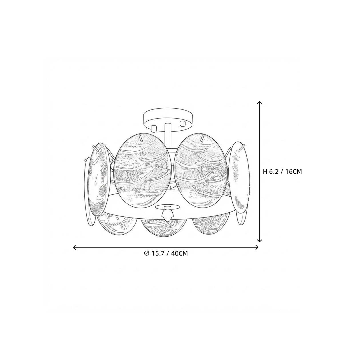 Modern Round Plate Art Glass Ceiling Light Style A Line Art Dimension Diagram