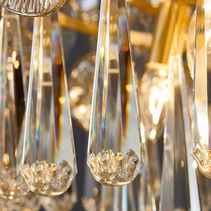 Close Up View of Faceted Drop Crystal Pendants and Internal Bulbs
