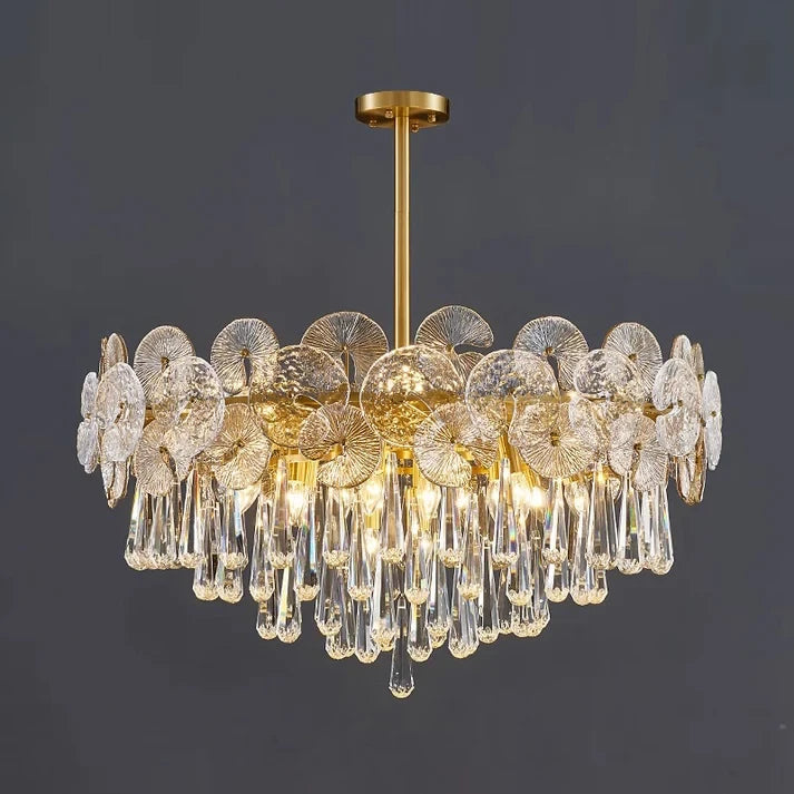Studio Display of Illuminated Modern Crystal Chandelier