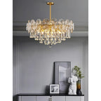 Modern Round Plate Crystal Chandelier in Contemporary Interior