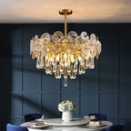 Modern Crystal Art Glass Chandelier Over Formal Dining Room Table
