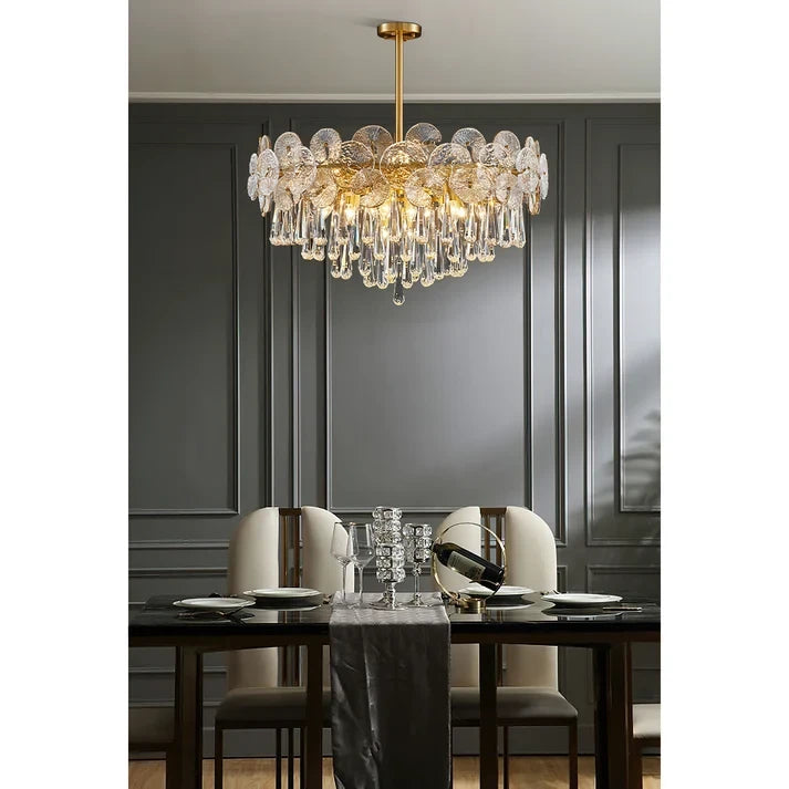 Modern Crystal Art Glass Chandelier Over Dining Room Table