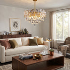 Modern Round Plate Crystal Chandelier in Bright Living Room