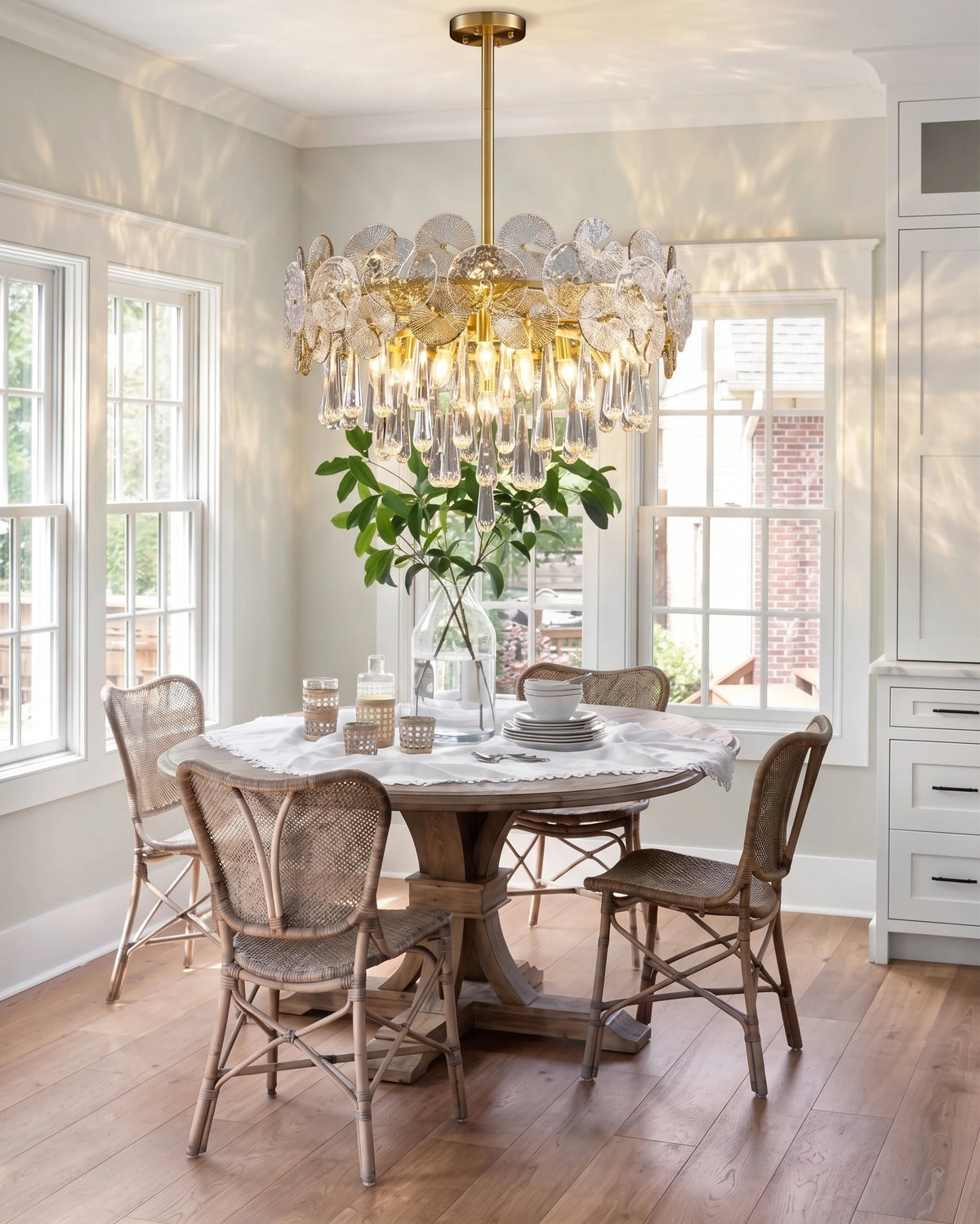 Modern Crystal Art Glass Chandelier Over Round Dining Table