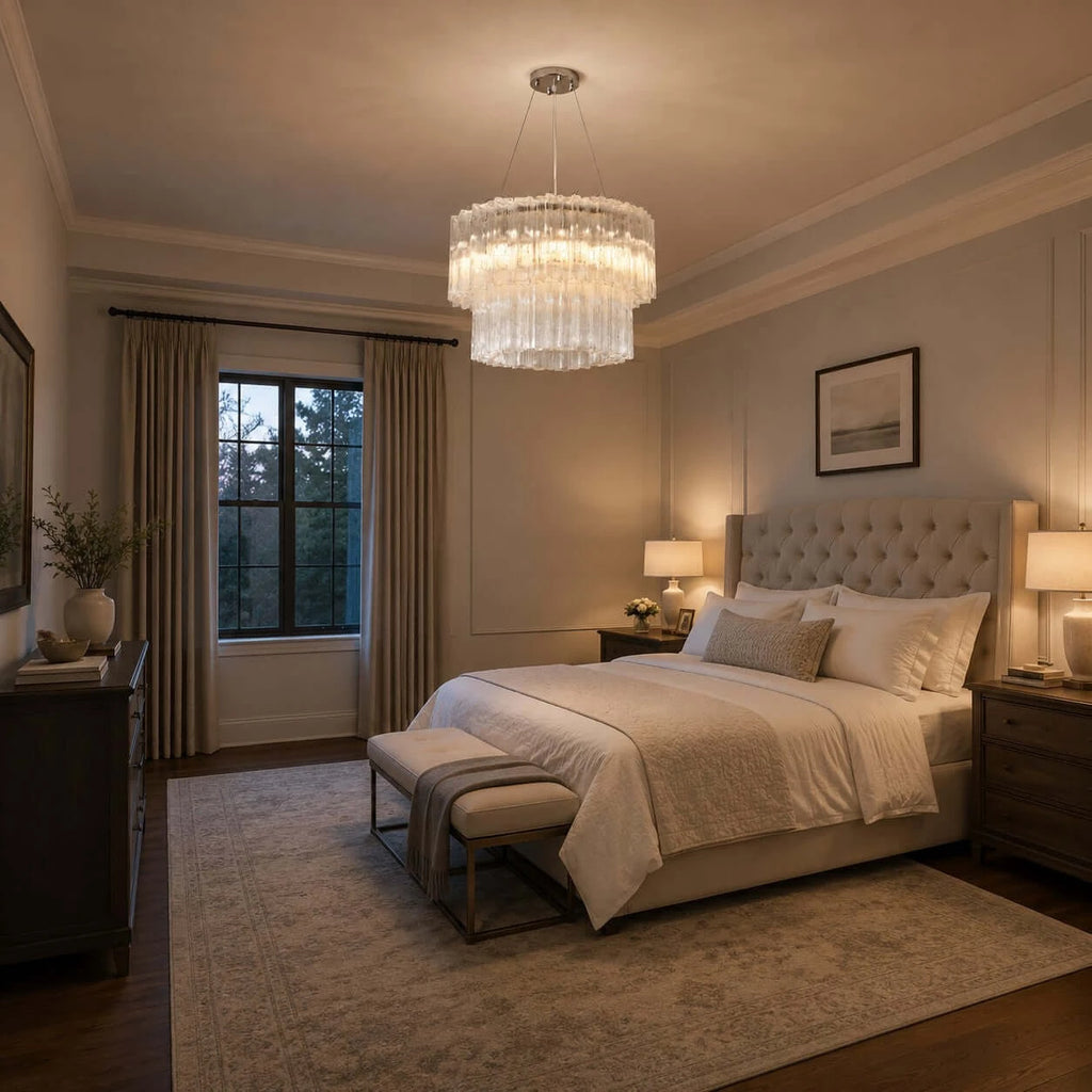 Modern Tiered Faceted Glass Flush Mount Ceiling Light in Bedroom Interior